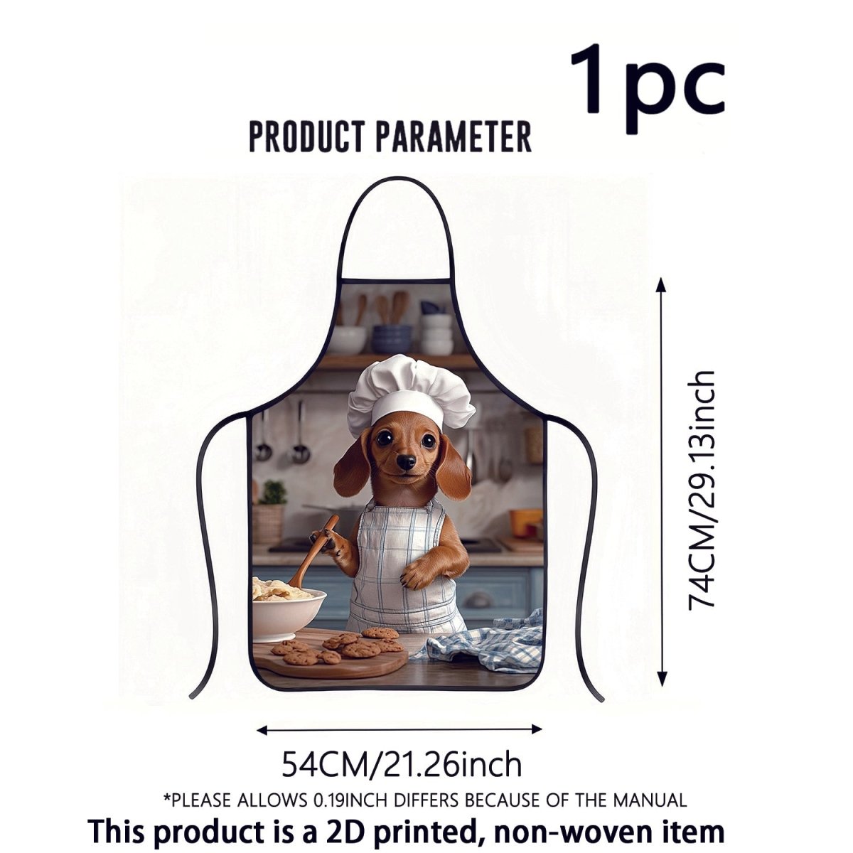 1pc Cute Dachshund Chef Apron - 2D Printed with Hat and Utensils, Polyester Baking Gardening Apron, Home Decor Holiday Gift - Buy That Thang