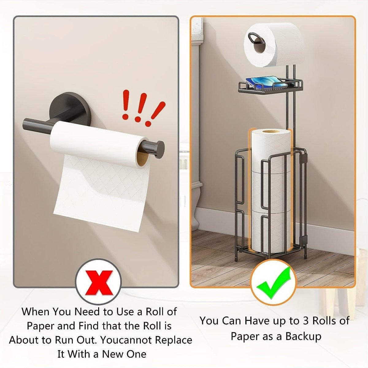 Freestanding Toilet Paper Holder, Metal Trim Freestanding Toilet Paper Roll Holder And Dispenser to Store 3 Extra Rolls Of Reserve Toilet Paper, Christmas - Buy That Thang