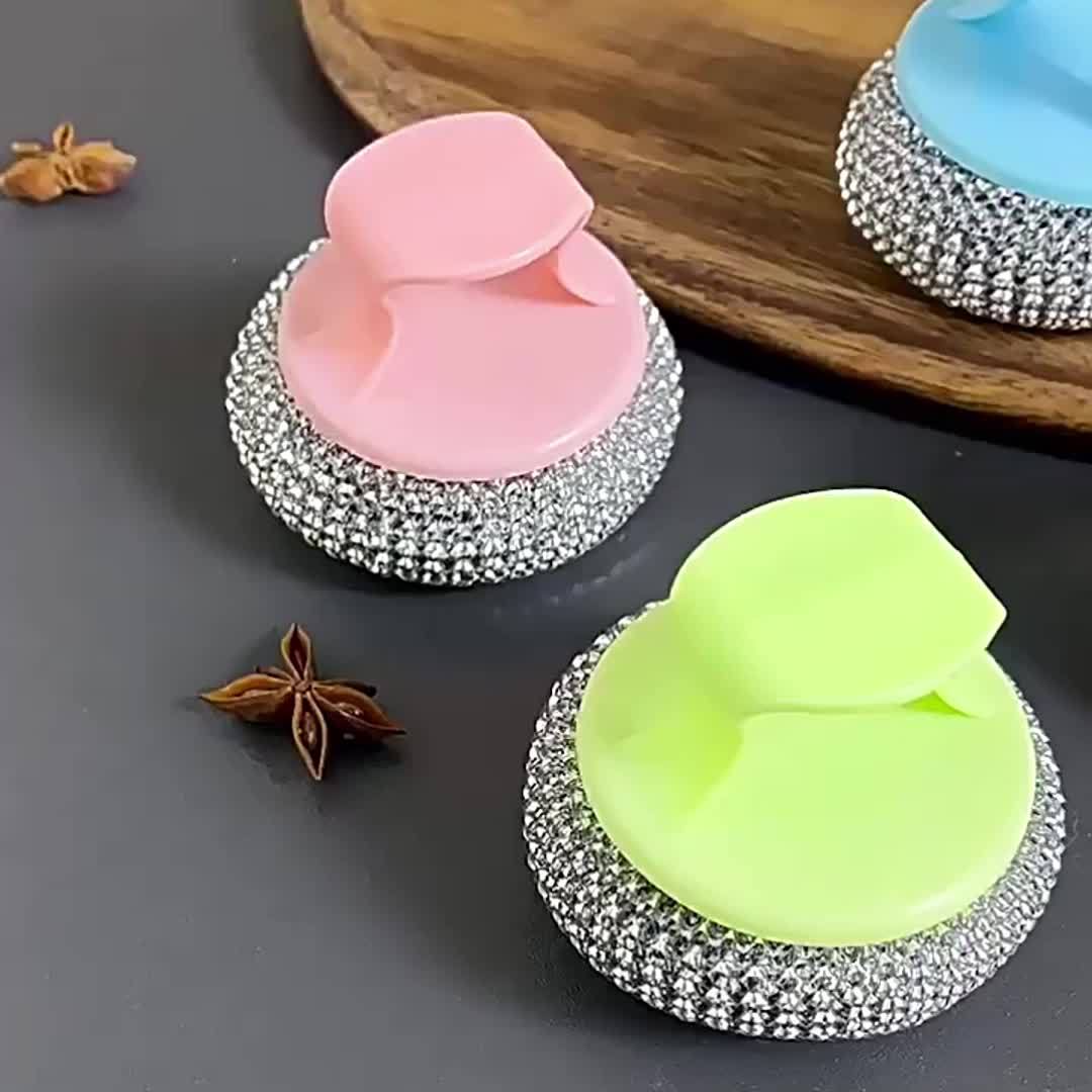 1pc Stainless Steel Cleaning Brush - Ergonomic Handle, Reusable Scrubbing Ball for Cookware, Kitchen, Bathroom, Floor and Outdoor Use, Durable Plastic and Metal Bristles, No Electricity Required, Multifunctional Scrubbing Bal - Buy That Thang