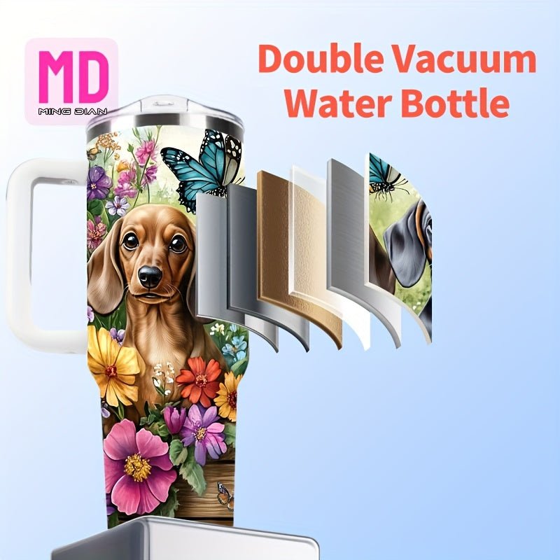 40oz Large Dachshund - Themed Vacuum Insulated Mug with Cute Dachshund Puppies & Bone Patterns, Leakproof Lid & Handle - Double - Wall Insulation for Hot/Cold Drinks, Travel Coffee Cup for Dog Lovers, Outdoor, Camping,, Gift, Cof - Buy That Thang