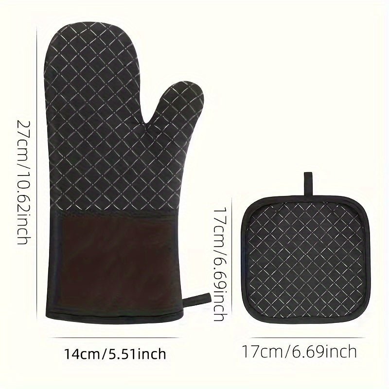 2pcs Silicone Oven Mitts And Pot Holder, Thickened Heat Resistant Gloves And Heat Insulation Pad, Non - Slip Oven Mitts for Baking, Cooking, Kitchen Supplies RV Kitchen Accessories, Rv Kitchen Utility, Solid Color Design, Prac - Buy That Thang