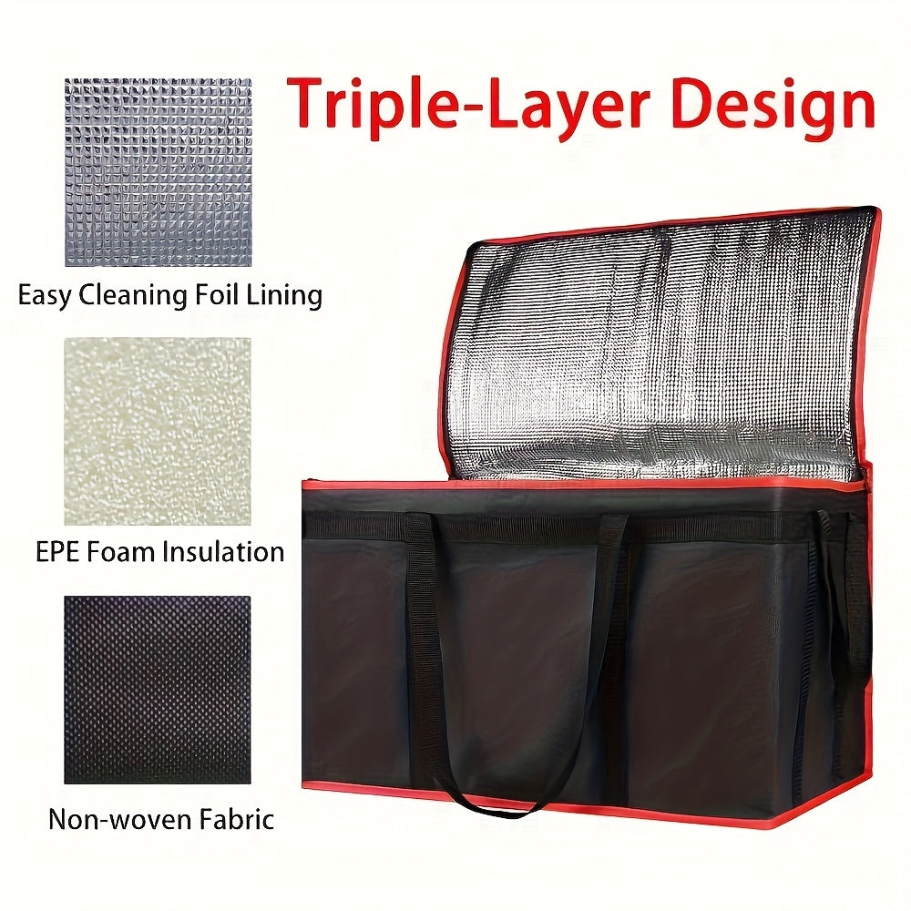 1 Pcs XXXL Oversized Red Insulated Delivery Bag - Cold-Resistant, Heat-Resistant, Foldable, And Durable With 2mm Grid-Pattern Pearl Cotton And Non-Woven Fabric, Warmer Than Aluminum Foil - Reusable Shopping And Food Storage B