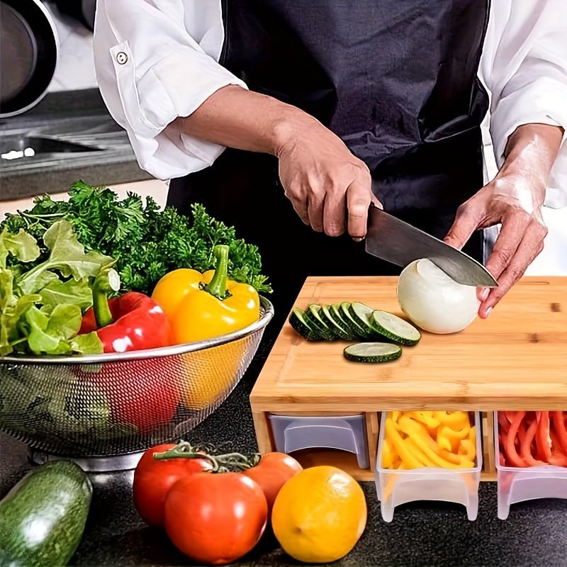 Bamboo Cutting Board Wooden Cutting Board with Food Container Storage Box Cheese Shredder and Juice Tank Suitable for Vegetables Cheese and Meat Type Wooden Cutting Board with Container Food Drop Area Carving Board with Easy - Buy That Thang