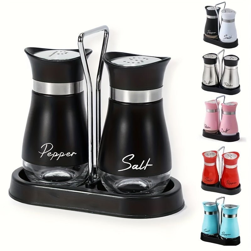 (1 Stand + 2 Bottles) A Set of Salt And Pepper Shakers, Shaker Bottles. Salt And Pepper Containers with a Glass Base, Featuring a Stable Stand, Suitable for Kitchen Tools, Cooking Tables, Rvs, Camping, Barbecues, And Seasonin - Buy That Thang