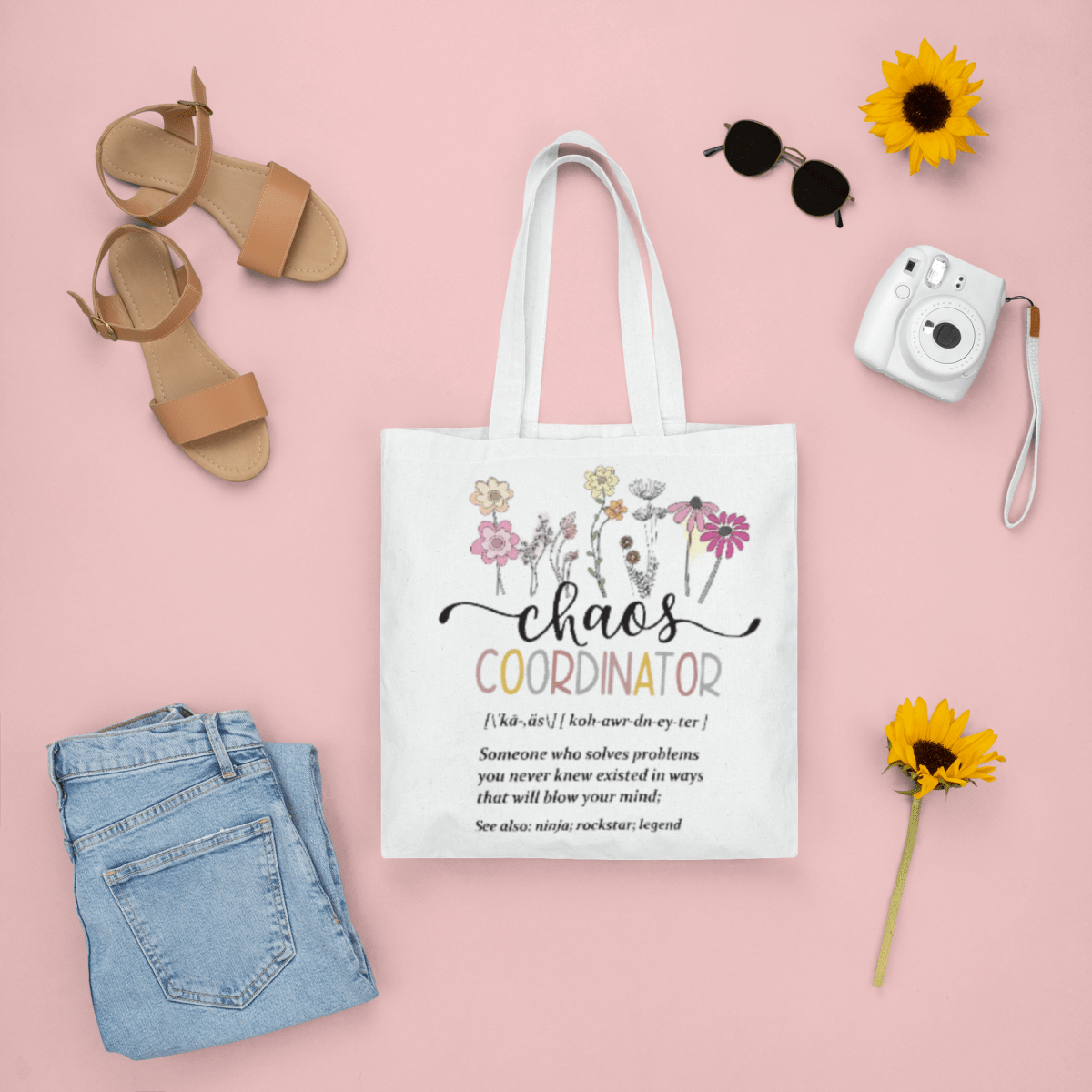 Bulyoou 6 Pcs Chaos Coordinator Gifts for Women Appreciation Makeup Bag Chaos Coordinator Tote Bag Cosmetic Bags Canvas Tote Bag Acrylic Key Chains with Zipper Tassel for Coworker - Buy That Thang